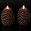 Flameless Candles with Timer, Battery Operated Flickering Wick Real Wax Pine Cone Candles for Holiday Indoor Decoration, Set of 2