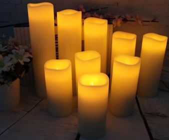 antizer Flameless Candles Led Candles Pack of 9 (H 4" 5" 6" 7" 8" 9" x D 2.2") Real Wax Battery Candles with Remote Timer for Home Fireplace Decor Wed
