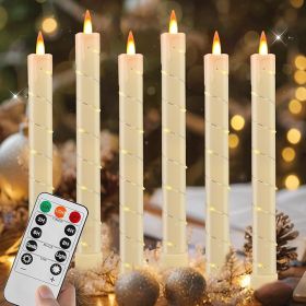 6 Pcs Flameless Taper Candles, Battery Taper Candles Flickering Flame with Embedded Star String, Candle Sticks Battery Powered with Remote Control