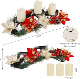 Christmas Centerpiece, Christmas Candle Holders, Christmas Tabletop Poinsettia Centerpiece with 3 Flameless Candle