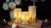 Flickering Flameless Candles Battery Operated with 6 Hours Timer, Real Wax Led Pillar Candles Deer Decal Warm Light, Pack of 3 Christmas Home Decor
