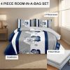 4-Piece Navy Blue Floral Bedding Set (Queen/King/Cal King) - Quilted Microfiber Quilt + Pillow Shams + Flat Sheet