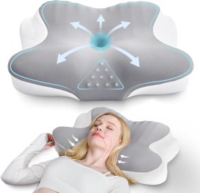 Ergonomic Cervical Neck Pillow for Sleeping – Memory Foam Pillow with Massage Nodes for Neck Pain Relief, Side Sleeper & Back Support (Color: Grey Pillow - 23 x 14 x 5 in)