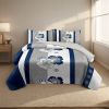 4-Piece Navy Blue Floral Bedding Set (Queen/King/Cal King) - Quilted Microfiber Quilt + Pillow Shams + Flat Sheet