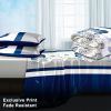 4-Piece Navy Blue Floral Bedding Set (Queen/King/Cal King) - Quilted Microfiber Quilt + Pillow Shams + Flat Sheet